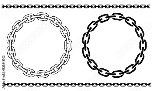 Circular Metal Chain Frame in Black and White Vector