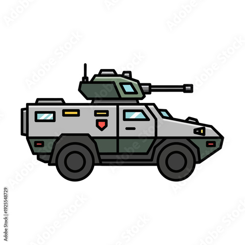 Armored Military Vehicle with Turret, Modern Combat Vehicle Illustration