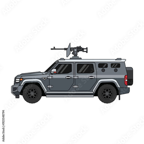 Armored Personnel Carrier Vehicle with Machine Gun Turret, Military SUV, Tactical Transport