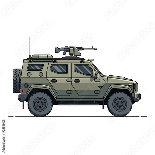 Armored Military Vehicle with Machine Gun - Tactical Off-Road SUV