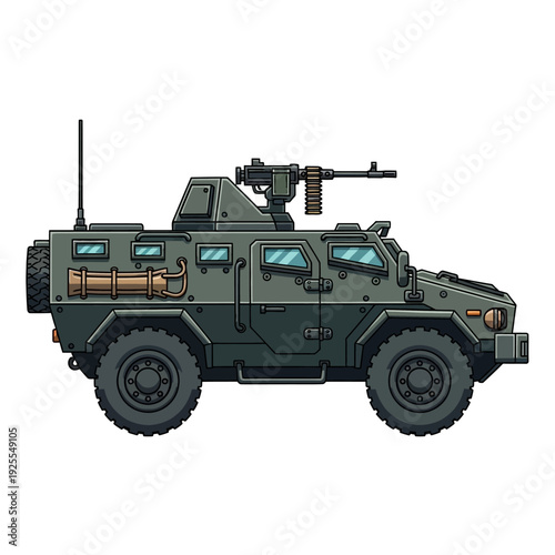 Armored Military Vehicle with Machine Gun - Tactical Transport