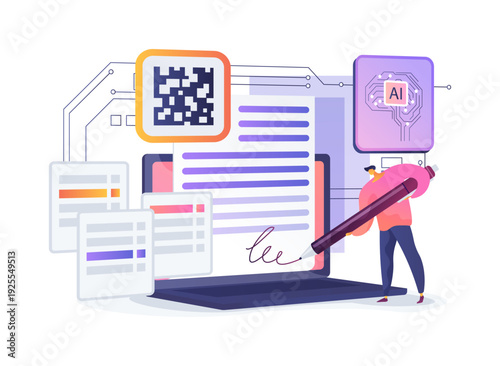 Blockchain Document Signing abstract concept vector illustration.