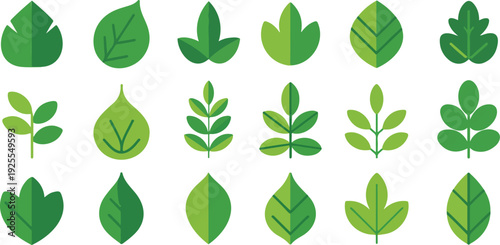 Green Leaf Icon Set  Minimal Flat Botanical Symbols