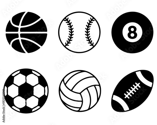 sports balls Icons silhouette vector set
