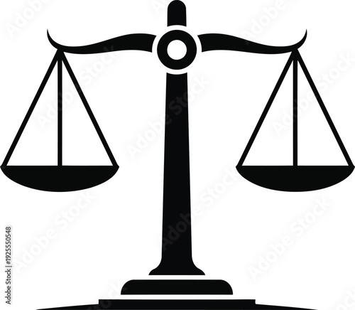 Black silhouette of a justice scale on a white background
