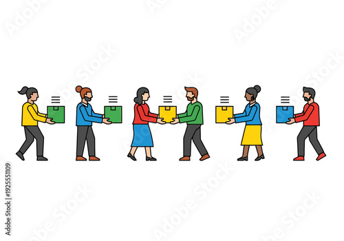 Teamwork and Exchange of Items Within a Diverse Group of Adults in a Collaborative Workflow Scenario Demonstrating Cooperation and Business