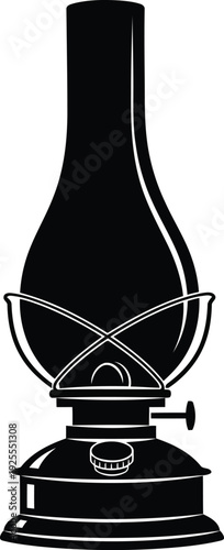 Black silhouette of a vintage kerosene lamp on a white background