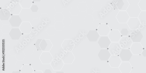 Molecular structure abstract tech background. Geometric white background. Vector banner design with hexagons. Science network pattern, connecting lines and dots Medical background, Vector illustration
