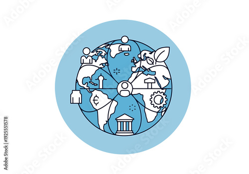 Global Business Network Connecting Diverse Industries Worldwide With People Icons And Financial Symbols For International Trade Concepts