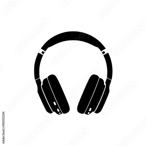A black silhouette of a pair of headphones on a gradient background, black, earphone, flat, icon, illustration, profile, against transparent background