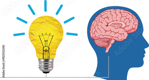 Illustration of a Lightbulb and Brain for Idea, Creativity, and Thinking Design Themes