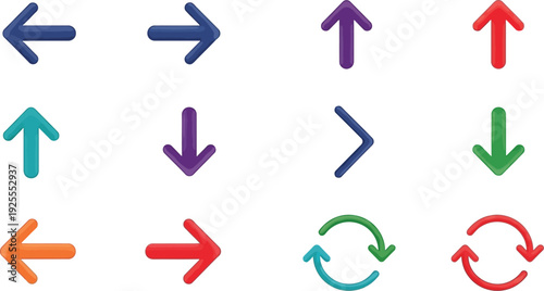 A collection of various directional and action-oriented icons in different colors