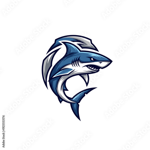 Aggressive blue shark mascot logo illustration for sports or e-sports team