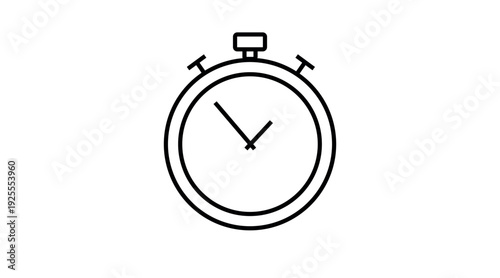Clean black and white vector icon of a sports timer, ideal for representing stopwatch functions, training sessions, fitness tracking, countdowns, and athletic performance. This minimalist, scalable de