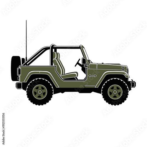 Green Off-road Jeep Wrangler with Spare Tire and Antenna