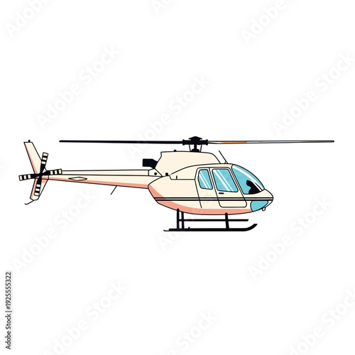 Cream Helicopter Flying in Sky - Side View