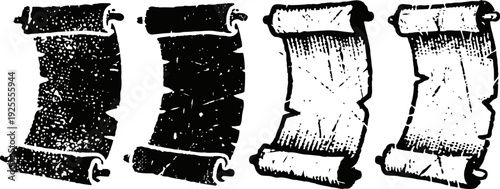 Vintage old paper scrolls set ancient aged parchment with curled edges historical manuscript design elements