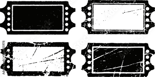 vintage distressed ticket stubs set with grunge texture elements in black and white