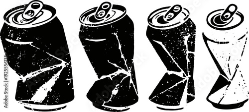 Crushed aluminum cans in various shapes, recycling concept, waste management and environmental awareness