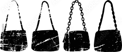 Four stylish women's handbags silhouette collection with varied straps and modern designs