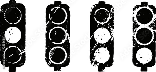 grunge traffic lights silhouettes set with worn textured design