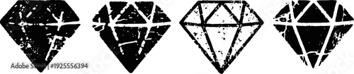 set of four black diamond shapes with various geometric patterns and textures