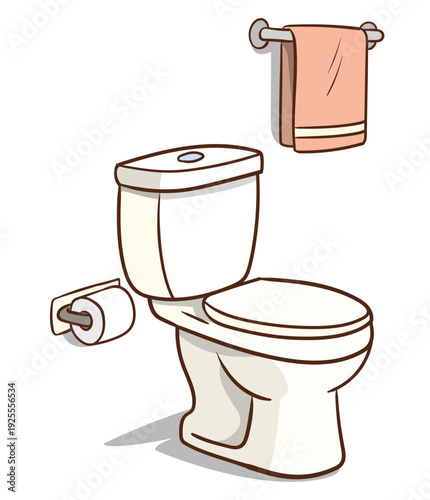 Vector illustration of toilet bowl and toilet paper.