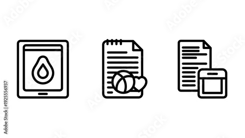 Digital Health Report and Records Management Icons Set