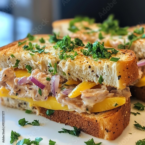 Wallpaper Mural Tasty Grilled Sandwich with Creamy Chicken and Red Onions on Toasted Bread Torontodigital.ca