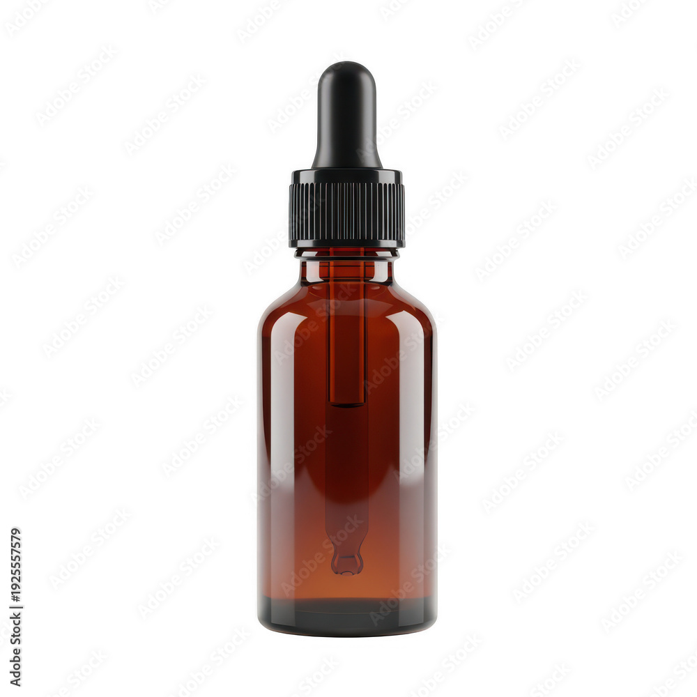 Fototapeta premium A brown glass bottle with a dropper lid isolated on white background