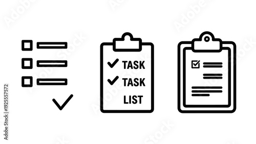 Task Management Icons: Checklist, Clipboard with Tasks, and Checked Document