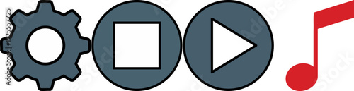 Media Player Control Icons with Settings and Music Note