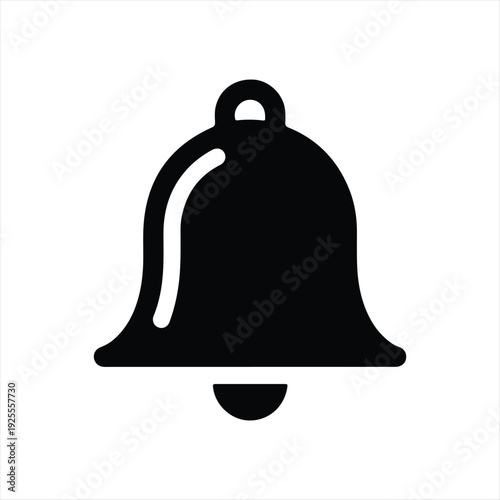 A classic black and white illustration of a traditional bell hanging from a clapper
