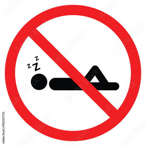 No Sleeping Prohibited Area Sign Vector Illustration for Public Regulation Safety no sleeping prohibited area sign