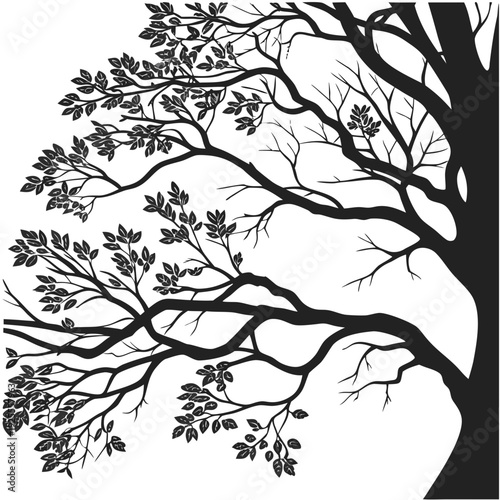 A black silhouette of a tree with many branches Vector