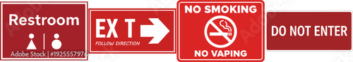 Universal Red Warning and Directional Public Signage Collection