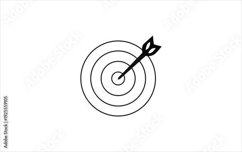 Target board with arrow in center representing goal achievement, business success, focus, strategy, and marketing objectives. Flat Illustrator vector file. High quality image