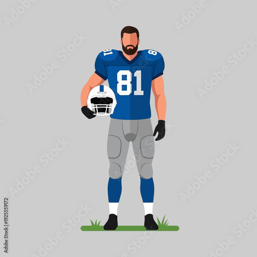 American Football Player in Uniform Holding Helmet, Ready for Game