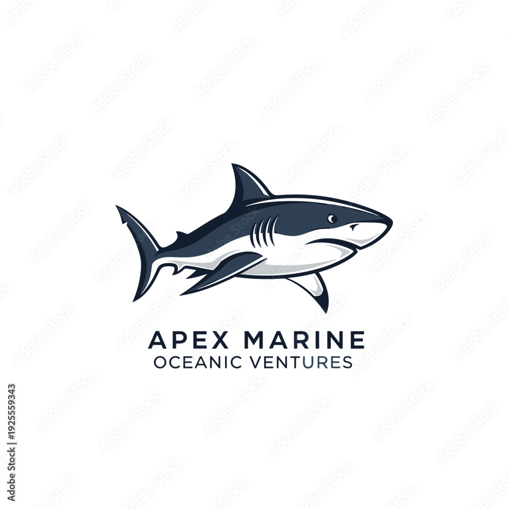 Fototapeta premium Aggressive shark head mascot emblem in a metallic shield