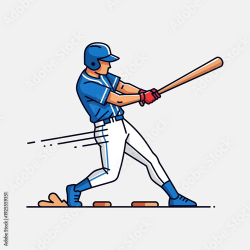 Baseball player swinging bat, dynamic action shot, sports illustration, clean vector art