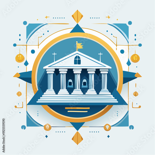Symmetrical vector illustration of a classical courthouse building, a symbol of justice and finance