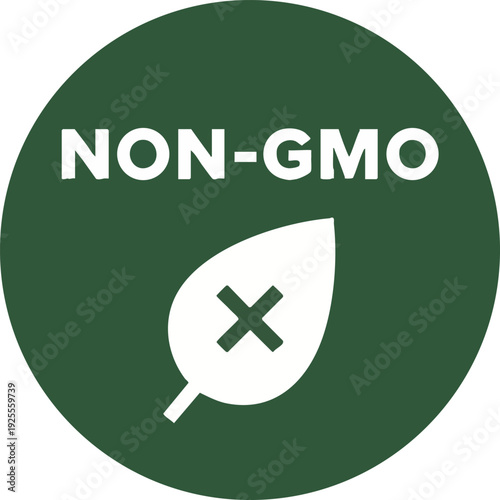 NON-GMO Icon Leaf Symbol for Healthy and Organic Food Product