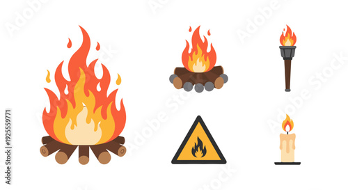 Vibrant Cartoon Campfire with Dynamic Orange and Yellow Flames over Stacked Brown Logs.