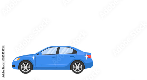 Bright blue sedan car illustration freshly washed and polished with sparkling clean details.