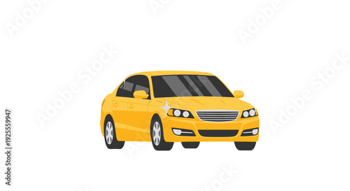 Vibrant yellow sedan car front view featuring a shiny headlight and modern flat design.