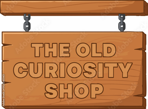 Cartoon Wooden Signboard for Vintage Curiosity Shop