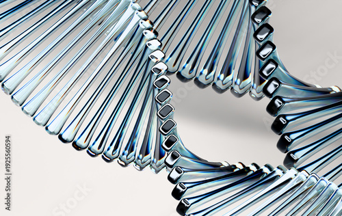 Abstract Biotech Spiral Structure in Transparent Metallic Glass with Futuristic 3D Render Style