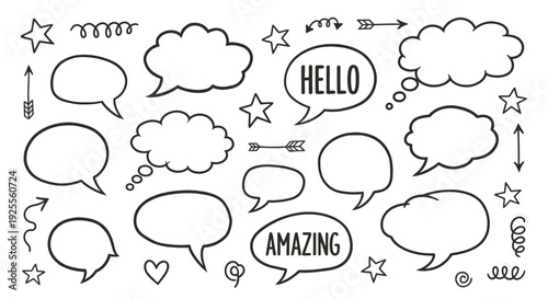 Vibrant speech bubbles with hello and amazing stickers