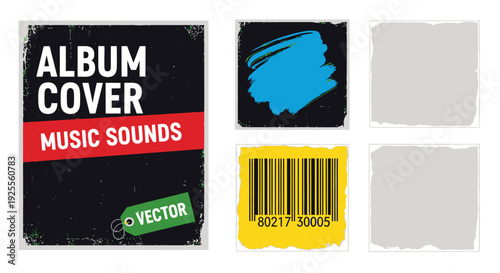 Vintage album cover template with barcode and grunge textures