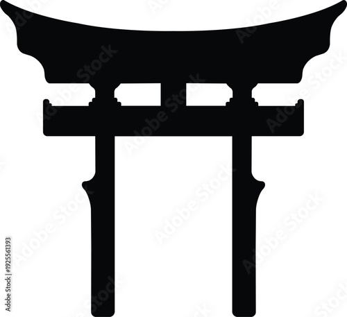 Japanese Torii Gate Silhouette - Traditional Shinto Shrine Entrance Icon and Cultural Landmark Symbol for Japan Travel and Asian Heritage Design Vector